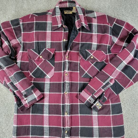 Vintage Northwest Blue Mens Jacket M Red Black Plaid Quilt Lined Flannel Shacket - Picture 9 of 16